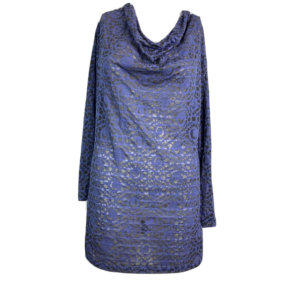 Lole Shirt Womens Sz S Blue Leopard Print‎ Draped Scoop Neck Long Sleeve